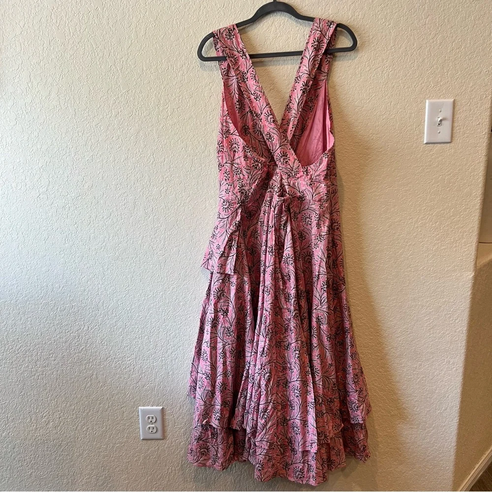 J. Crew Collection cross back tiered ruffle hem midi dress in Ratti coral vines